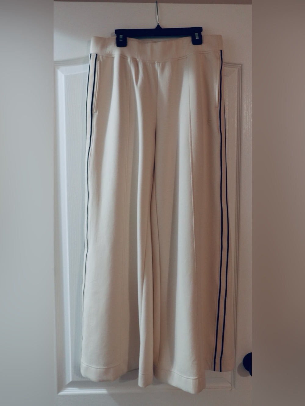 Women's Cream Wide-Leg Track Pants with Black Side Stripes by Khloe